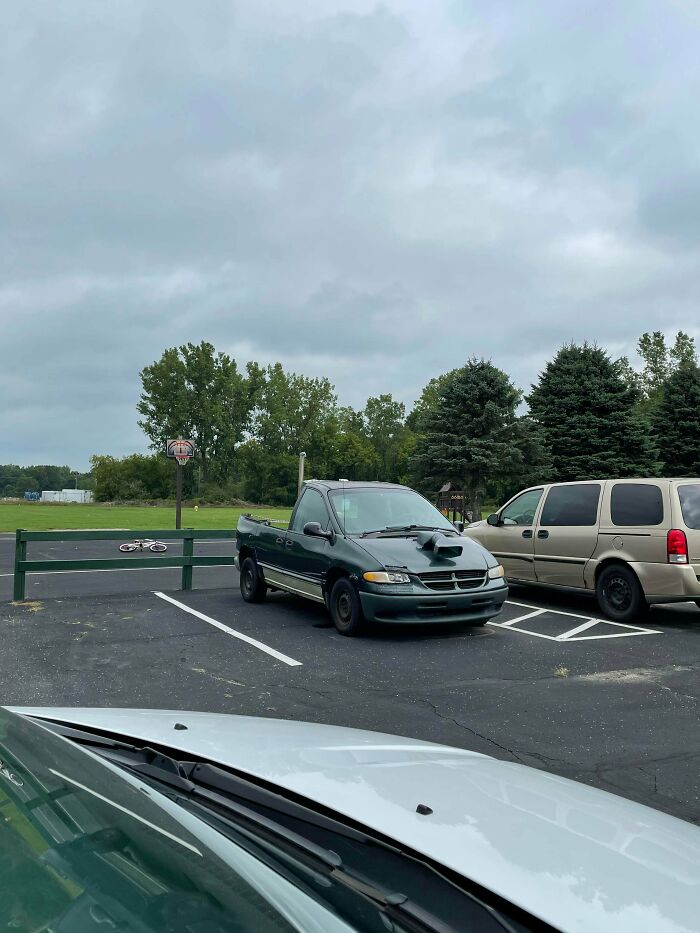 Saw This Jerry-Rigged Truck Made From A Van A Few Minutes Ago