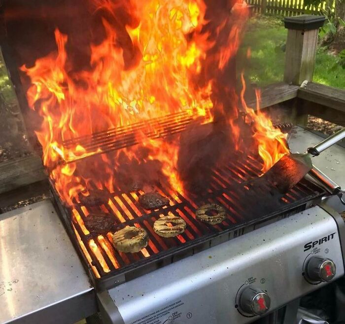 Casual Reminder - Clean Your Grills. Burgers And Grilled Pineapple. Sort Of