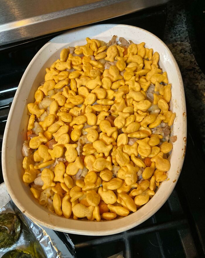 Husband's Turn To Cook... I Pop In The Kitchen For A Moment. He Says We're Out Of Breadcrumbs. No Problem, I Say, You Can Use Crackers As A Substitute