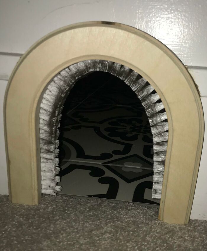 Cat Door Into The Laundry Has A Brush All Around It So They Get A Nice Pet