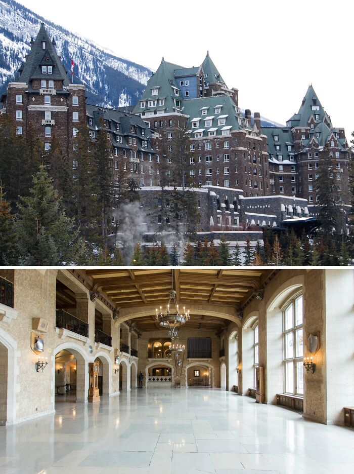 In the winter Fairmont Banff Springs and marble inside