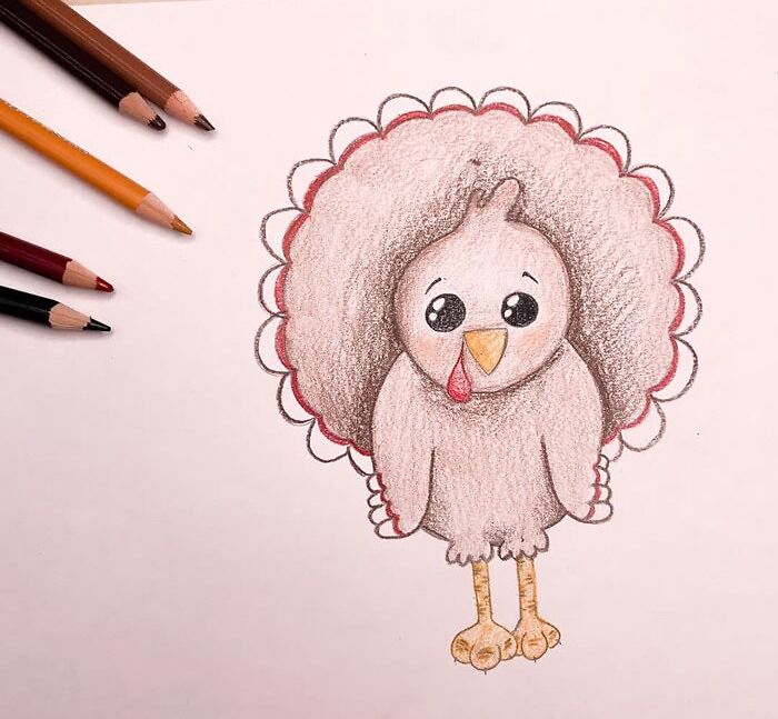 Cute turkey drawing with colored pencils, perfect for drawing prompts and creative inspiration.
