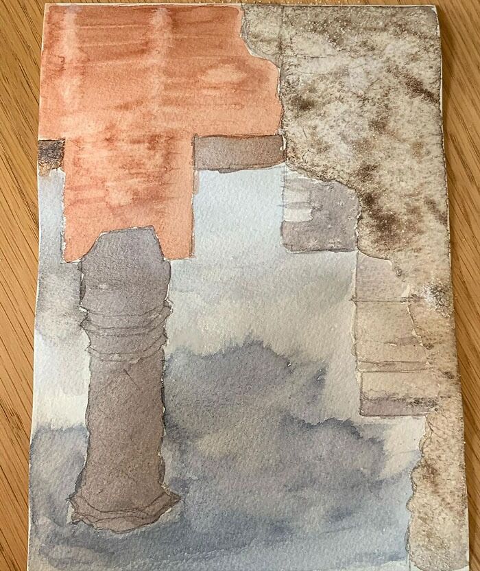 Abstract watercolor painting with earthy tones and textured layers, inspired by drawing prompts for creativity.