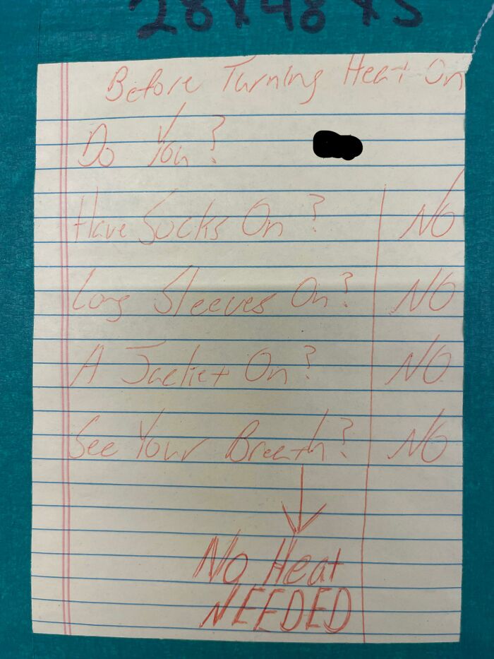 Sign Posted Above The Thermostat At Work