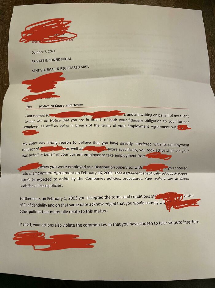 Worked For A Company For 18 1/2 Years, Left Because Of The Toxic Work Environment. My Best Friend Of 32 Years Followed Me (Who Only Worked For The Company For 2 1/2 Years) And Another Coworker Was Going To Come Too But Now Ghosted The Old Job. My Previous Employer Sent Me This: