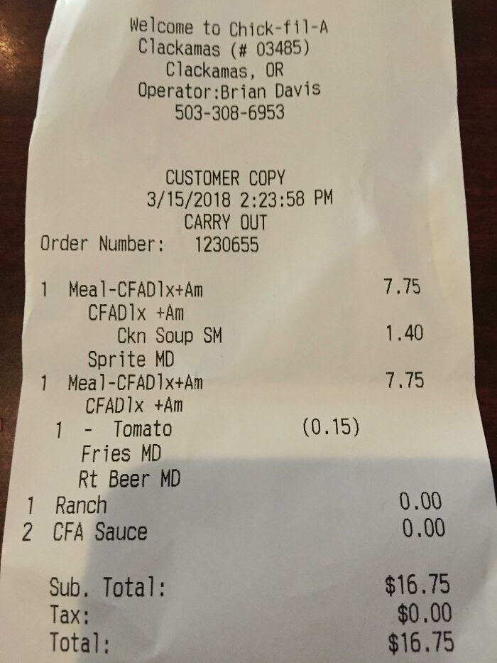 Asked For No Tomato, They Took It Off My Bill