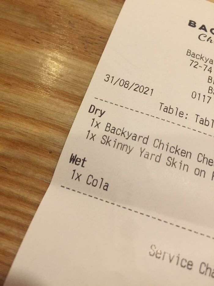 My Receipt Is Split Into Dry And Wet For Food And Drink