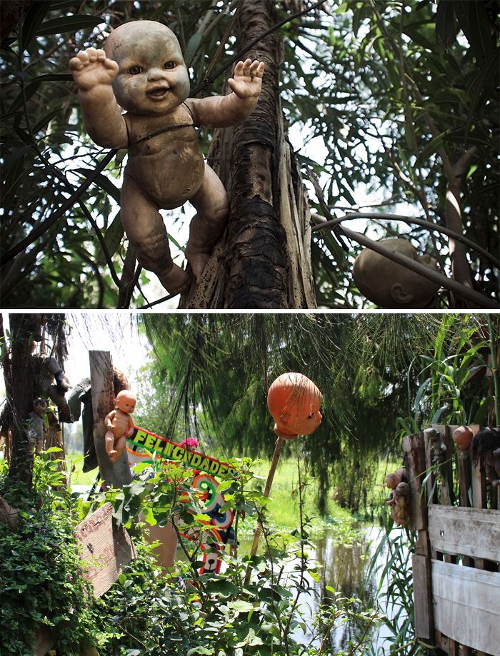 Creepy dolls hanging in the island