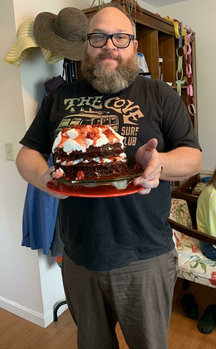 Today Is My Birthday, And My Boyfriend (By No Means A Regular Baker) Showed Up At My House This Morning At 7:00 AM With This Homemade Black Forest Cake From Scratch