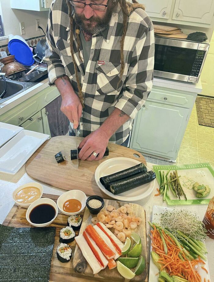 Came Home Tonight To Find My Man In The Kitchen. He Told Me If We Couldn’t Go Out For Sushi, He’d Bring The Sushi To Me