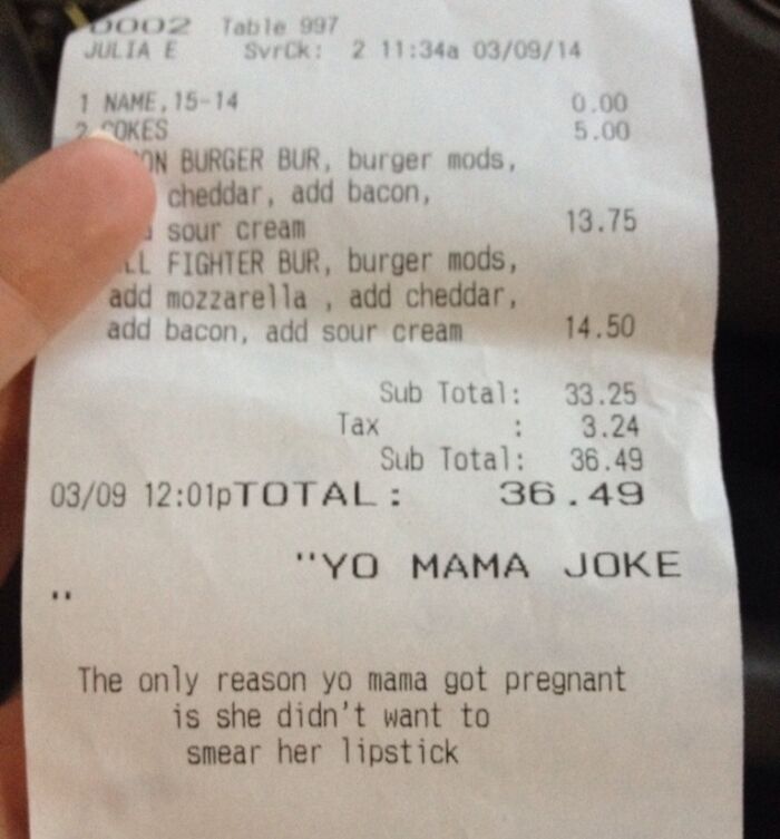 Yo Mama Joke On Receipts