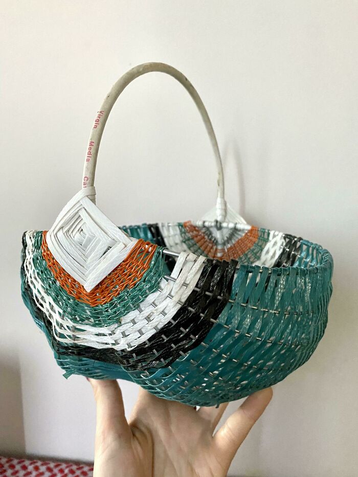 Bought This Handmade Basket From An Old Man At The Farmers Market, Made From Old Strapping Bands And Electrical Cords