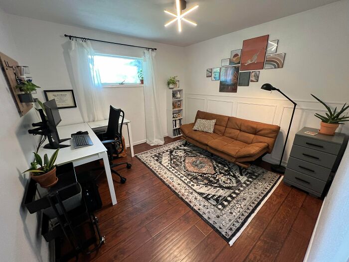 I Thrifted Almost Everything For My New Home Office. The Desk, Chair, Rug, Futon, And Dresser Were All Secondhand!