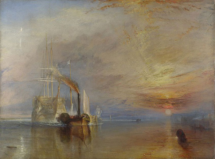 A ship sails at sunset in one of the world-famous landscape paintings.