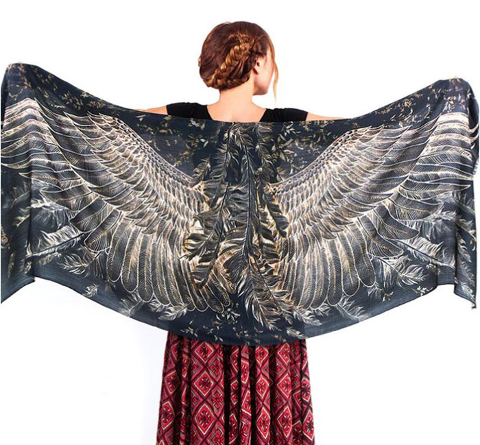 Black Wings Bird Scarf