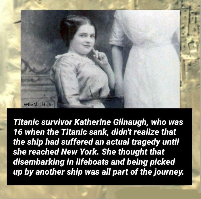 Vintage photo of Titanic survivor Katherine Gilnaugh with a morbid fact about her unaware moment after the tragedy.