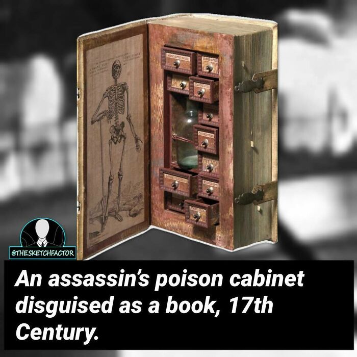 17th Century assassin’s poison cabinet disguised as a book, illustrating disturbing and morbid facts that might freak you out.