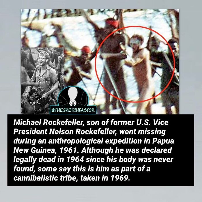 Photo showing a disturbing and morbid fact about Michael Rockefeller and a cannibalistic tribe in Papua New Guinea.