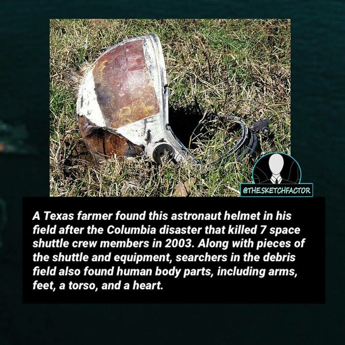 Astronaut helmet found in Texas field after Columbia disaster, highlighting disturbing and morbid facts about the space shuttle tragedy.