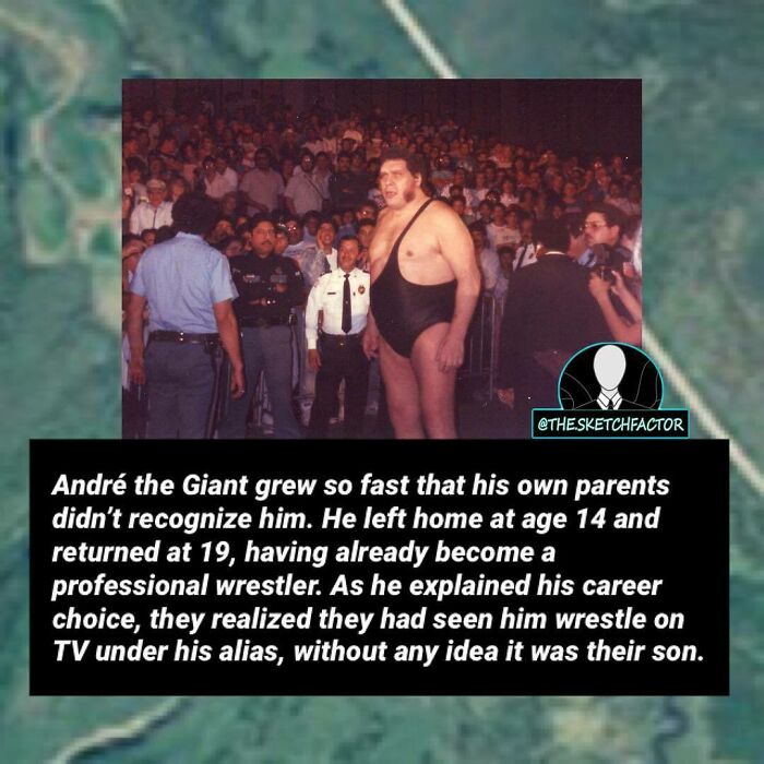 André the Giant in wrestling attire surrounded by people, illustrating disturbing and morbid facts about him.