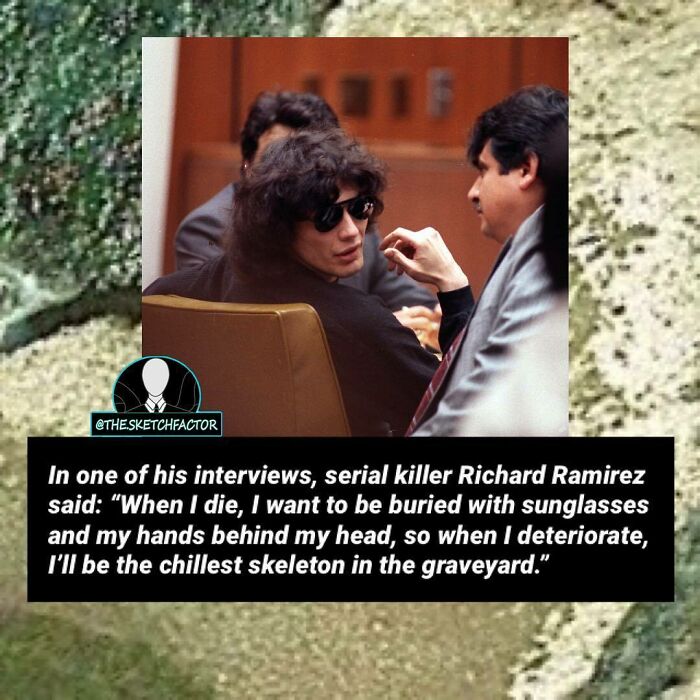Serial killer Richard Ramirez sharing disturbing and morbid facts about his burial wishes in a rare interview scene.