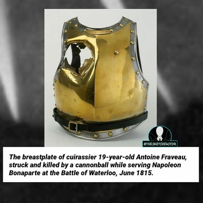 Gold breastplate struck by cannonball, linked to disturbing and morbid facts about death in historical battles.