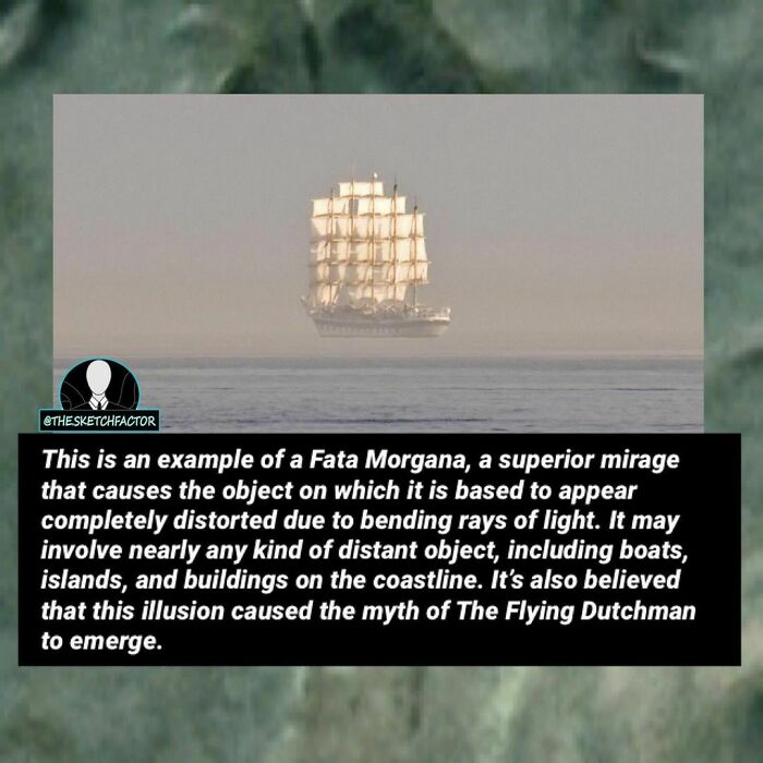 Sailing ship appearing as a mirage over the water, illustrating disturbing and morbid optical illusion facts.