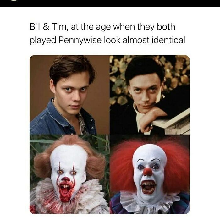 Side-by-side images of actors who played Pennywise, linked to creepy facts and pictures to deprive sleep.
