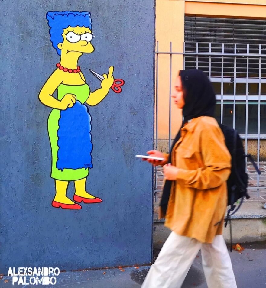 Street Art By Alexsandro Palombo &ldquo;The Cut 2&rdquo;
new Mural Of Marge Simpson In Solidarity With Mahsa Amini Appears In Front Milan's Consulate General Of The Islamic Republic Of Iran After Removal