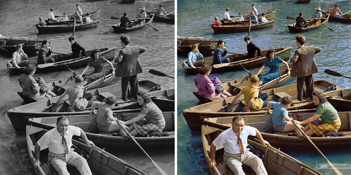 El lago de Central Park, Nueva York, en un domingo. Fotografiado por Marjory Collins en septiembre de 1942