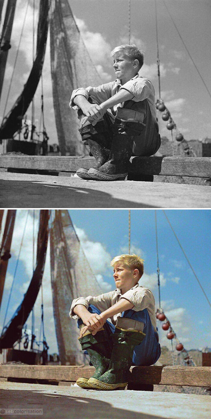 Un pequeño pescador, Gloucester, Massachusetts, fotografiado por Howard Liberman en septiembre de 1942
