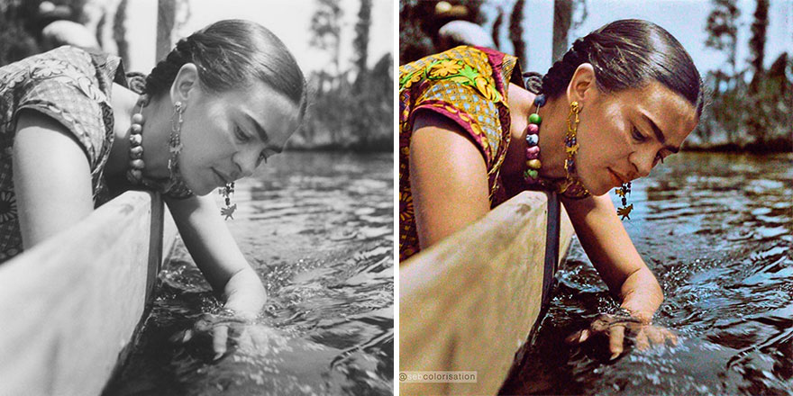 Frida Kahlo On A Small Boat At Xochimilco, Mexico, Photographed In 1936