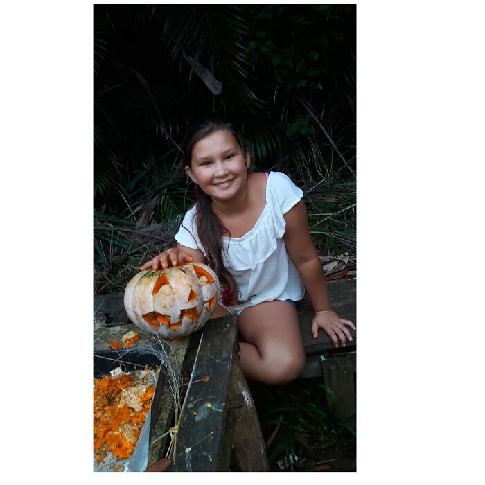 My Little Pumpkins! Couple Years Back Her First Try At Carving Jack-O-Lantern