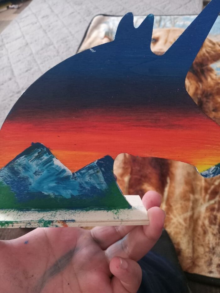 This Is The Other Side To The Unicorn That 15 Yr Old Son Painted For Sisters 6th Birthday. His Painting Interests Are Landscapes