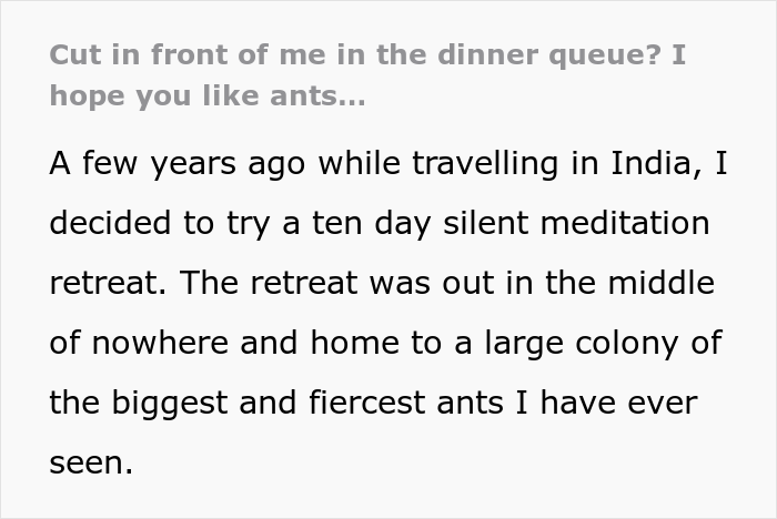 Guy Spends Part Of His 10-Day Silent Retreat Plotting Revenge Against A Snarky Queue-Jumper