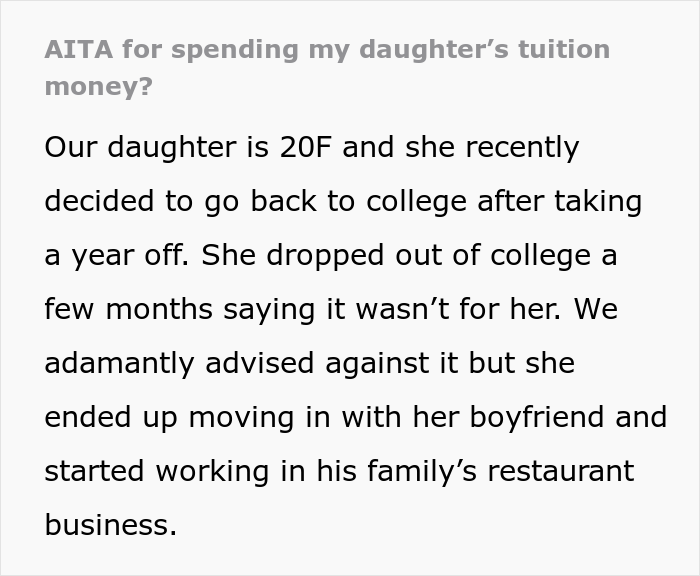 20 Y.O. Decided To Go Back To College, Found Out That Her Parents Spent All 30K They Saved Up For Her Education To Remodel Their Kitchen