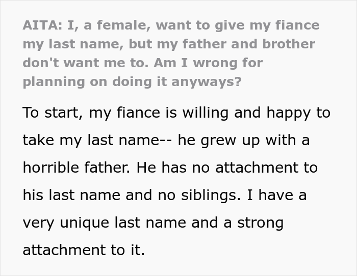 Woman&rsquo;s Fianc&eacute; Plans To Take Her Last Name, Family Drama Ensues When Her Brother And Father Find Out