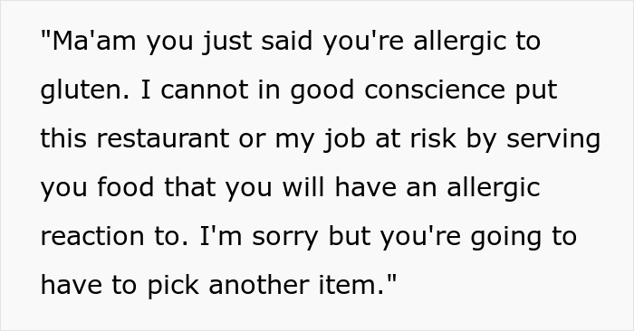"Sorry, You Said You Were Allergic": Server Gets Applauded Online For Exposing Gluten-Free Trend Chaser