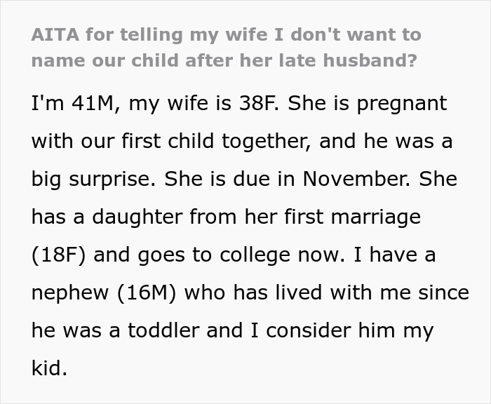 &ldquo;[Am I A Jerk] For Telling My Wife I Don&rsquo;t Want To Name Our Child After Her Late Husband?&rdquo;
