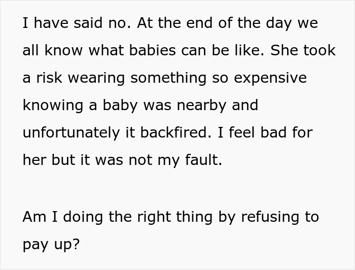 Baby Vomits On A £1,800 Top, Mom Refuses To Pay For It, People Are Divided Over Who's Right Baby Vomits On A £1,800 Top, Mom Refuses To Pay For It, People Are Divided Over Who's Right