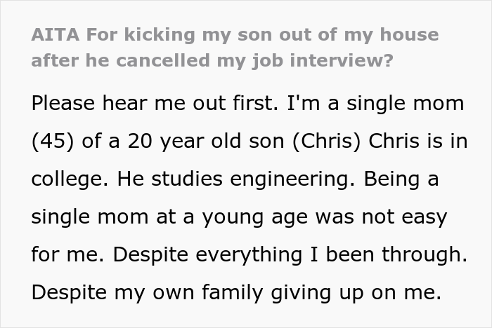 &ldquo;[Am I The Jerk] For Kicking My Son Out Of My House After He Canceled My Job Interview?&rdquo;