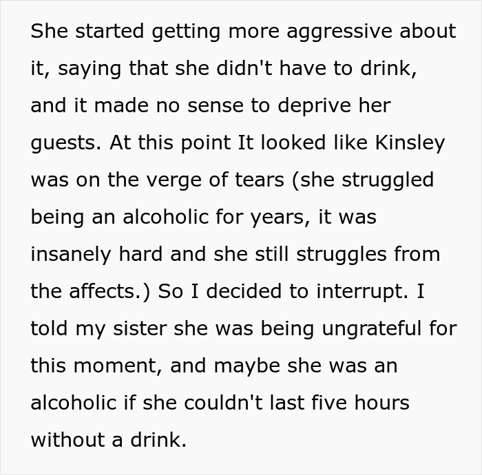 Woman Lashes Out At A Bride Who Decided Not To Serve Any Alcohol During The Wedding Because She Used To Be An Alcoholic Woman Lashes Out At A Bride Who Decided Not To Serve Any Alcohol During The Wedding Because She Used To Be An Alcoholic