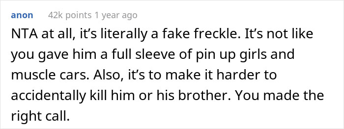 Comment supporting a mom's decision for a son's medical tattoo for safety reasons.