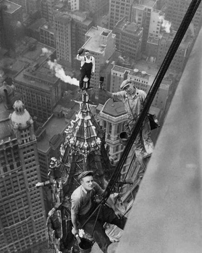Painters Atop The Woolworth Building In New York City, 1926