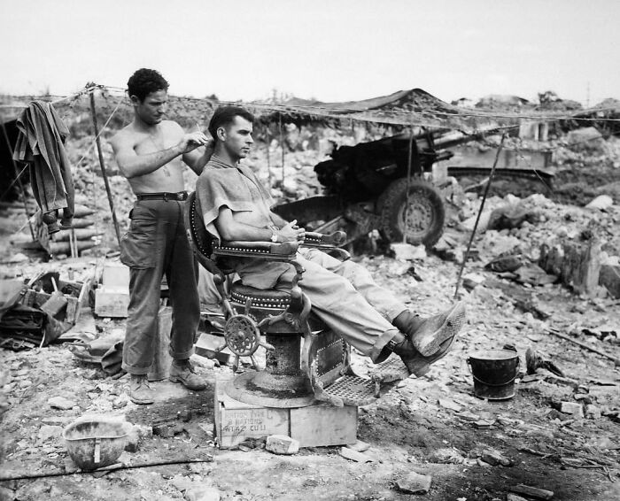 Two Men From The 363rd Field Artillery Battalion Near Okinawa. June 10, 1945