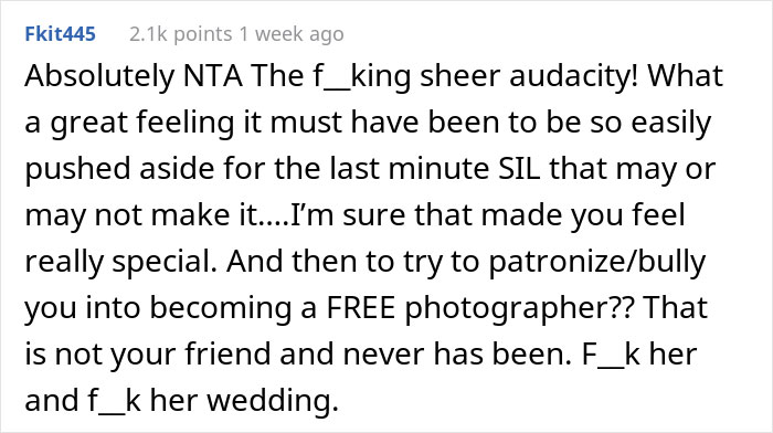 This Woman Is Told She's No Longer A Bridesmaid And Has To Take Pictures Instead, So She Just Leaves The Wedding This Woman Is Told She's No Longer A Bridesmaid And Has To Take Pictures Instead, So She Just Leaves The Wedding