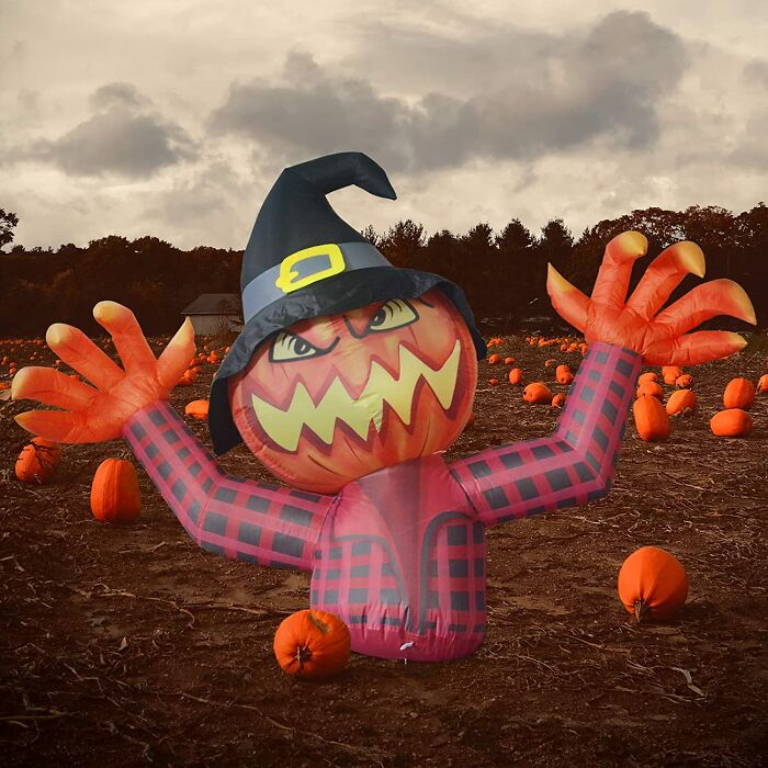 Inflatable Pumpkin Ghost With Witch Wizard Hat