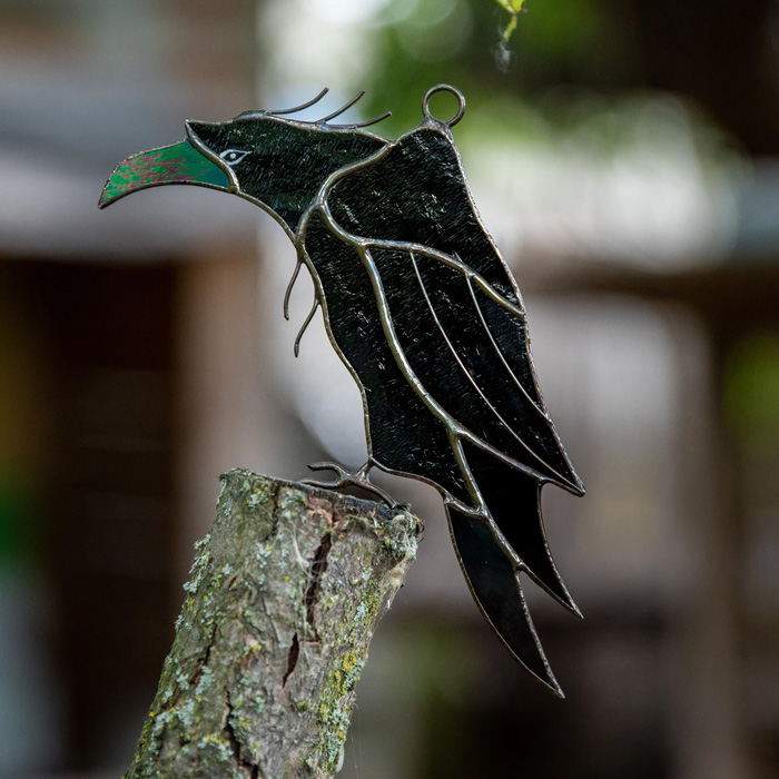 Crow Stained Glass Window Hangings Halloween Decor