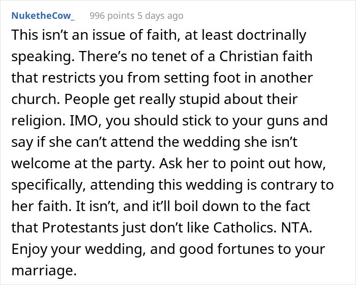 Evangelical Sister Gets Crossed Out From The Wedding Guest List After She Gets Into Religious Argument With Catholic Bride