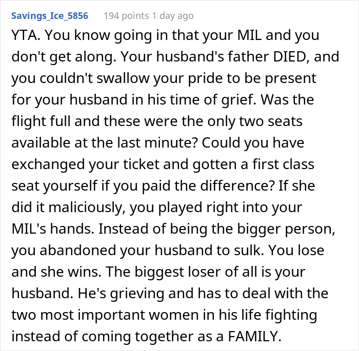 "He Was Crying The Whole Ride To The Airport": Husband Calls Wife Pathetic And Cruel After She Skipped FIL's Funeral Because MIL Bought Her An Economy Ticket "He Was Crying The Whole Ride To The Airport": Husband Calls Wife Pathetic And Cruel After She Skipped FIL's Funeral Because MIL Bought Her An Economy Ticket